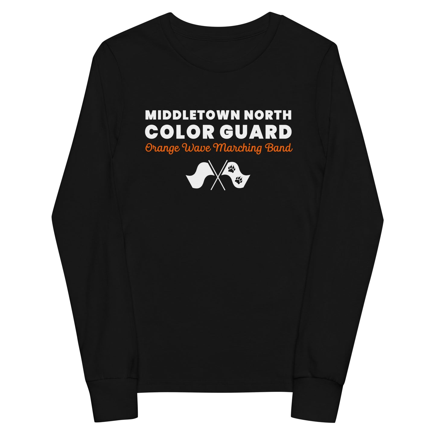 Performance | Youth Long Sleeve T-Shirt | Orange Wave Marching Band | Modern Script Logo