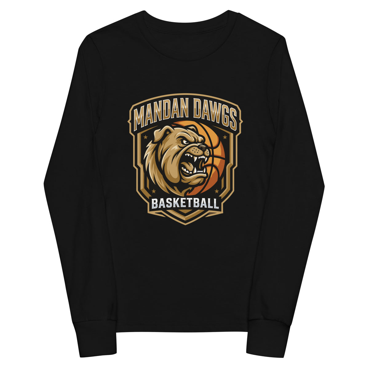 Performance | Youth Long Sleeve T-Shirt | Mandan Dawgs Basketball | Shield Logo