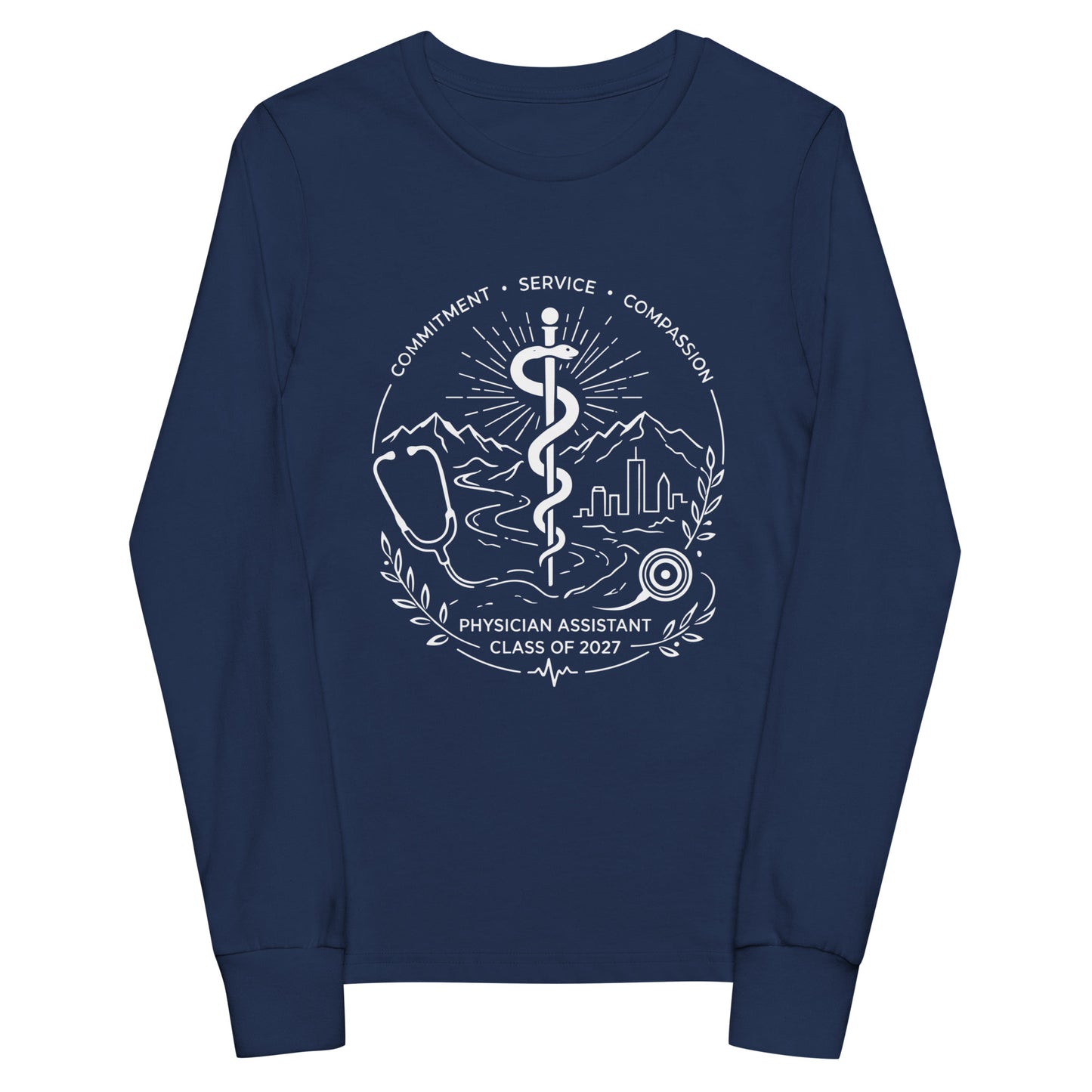 Performance | Youth Long Sleeve T-Shirt | Trine PA program | Crest Logo