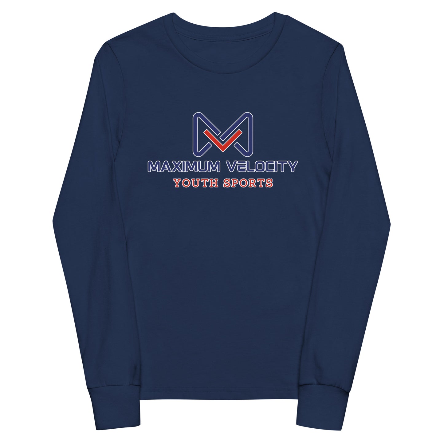 Performance | Youth Long Sleeve T-Shirt | Maximum Velocity Youth Sports | Emblem Logo