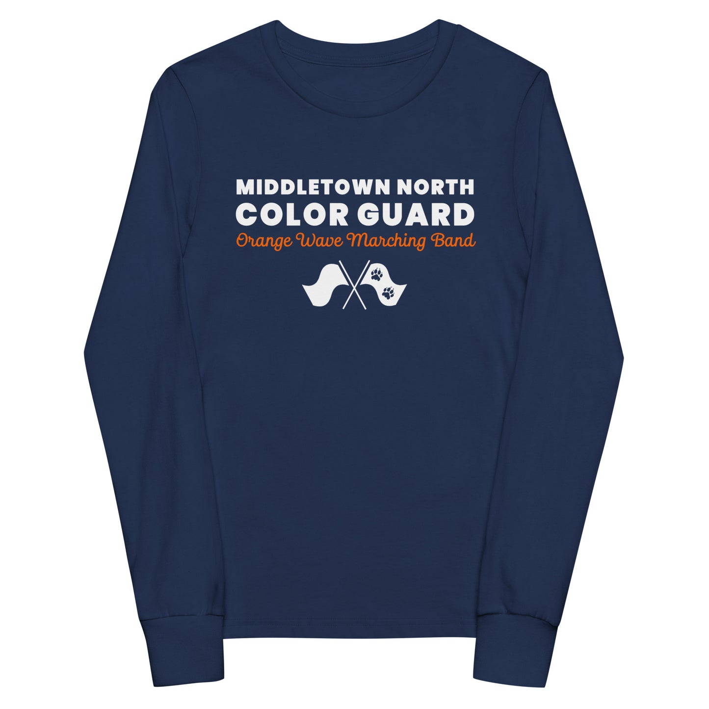 Performance | Youth Long Sleeve T-Shirt | Orange Wave Marching Band | Modern Script Logo