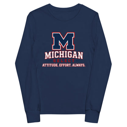 Performance | Youth Long Sleeve T-Shirt | Michigan Select Baseball | Crest Logo