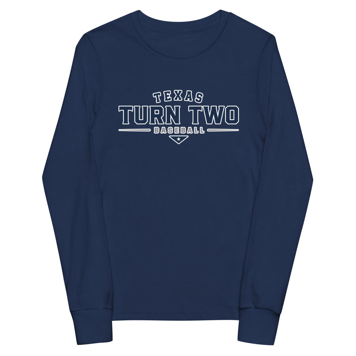 Performance | Youth Long Sleeve T-Shirt | Texas Turn Two Baseball | Modern Script Logo