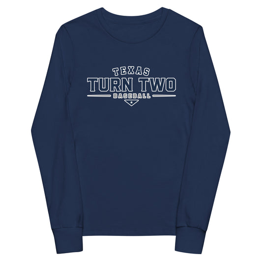 Performance | Youth Long Sleeve T-Shirt | Texas Turn Two Baseball | Modern Script Logo