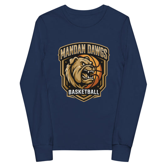 Performance | Youth Long Sleeve T-Shirt | Mandan Dawgs Basketball | Shield Logo