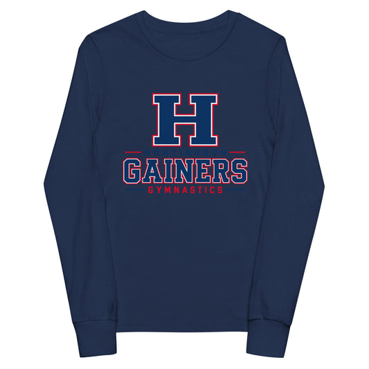 Performance | Youth Long Sleeve T-Shirt | HCC Gymnastics | Gainers Emblem Logo