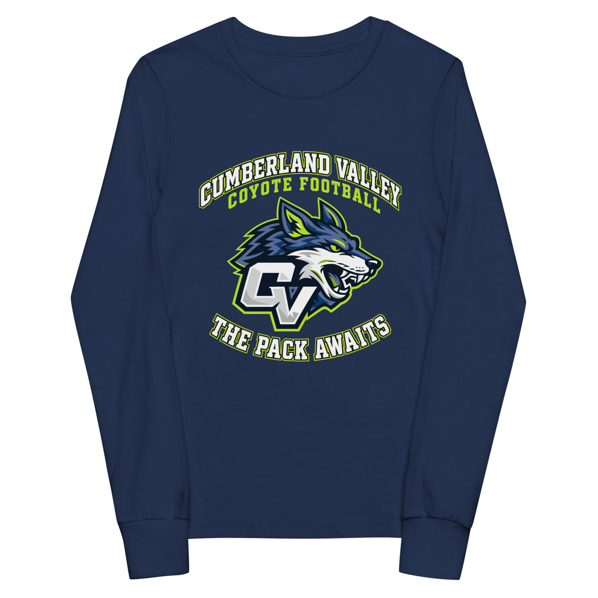 Performance | Youth Long Sleeve T-Shirt | Cumberland Valley Coyotes Football | Emblem Logo