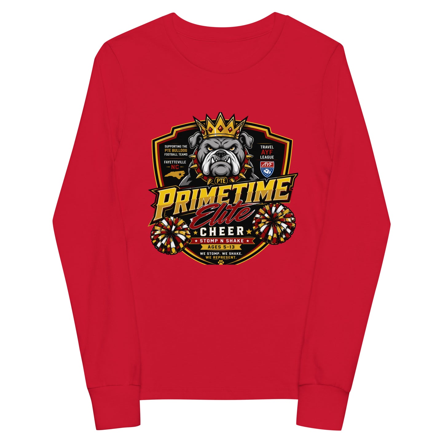 Performance | Youth Long Sleeve T-Shirt | PTE Bulldog Cheer | Shield Logo