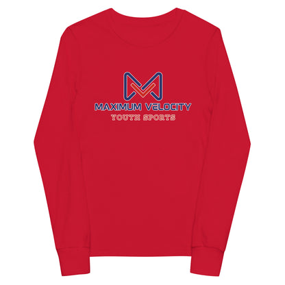 Performance | Youth Long Sleeve T-Shirt | Maximum Velocity Youth Sports | Emblem Logo