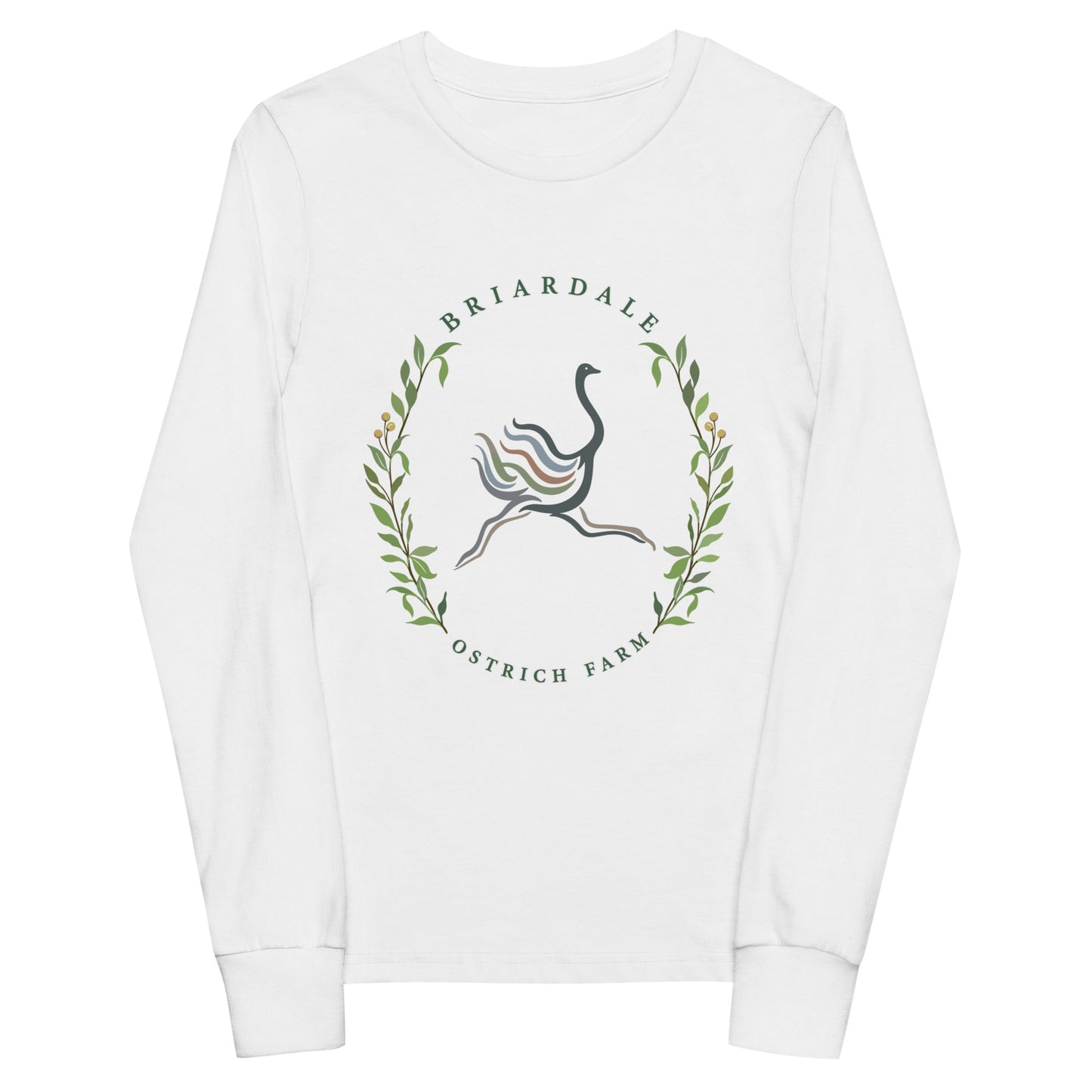 Performance | Youth Long Sleeve T-Shirt | Briardale Ostrich Farm | Crest Logo
