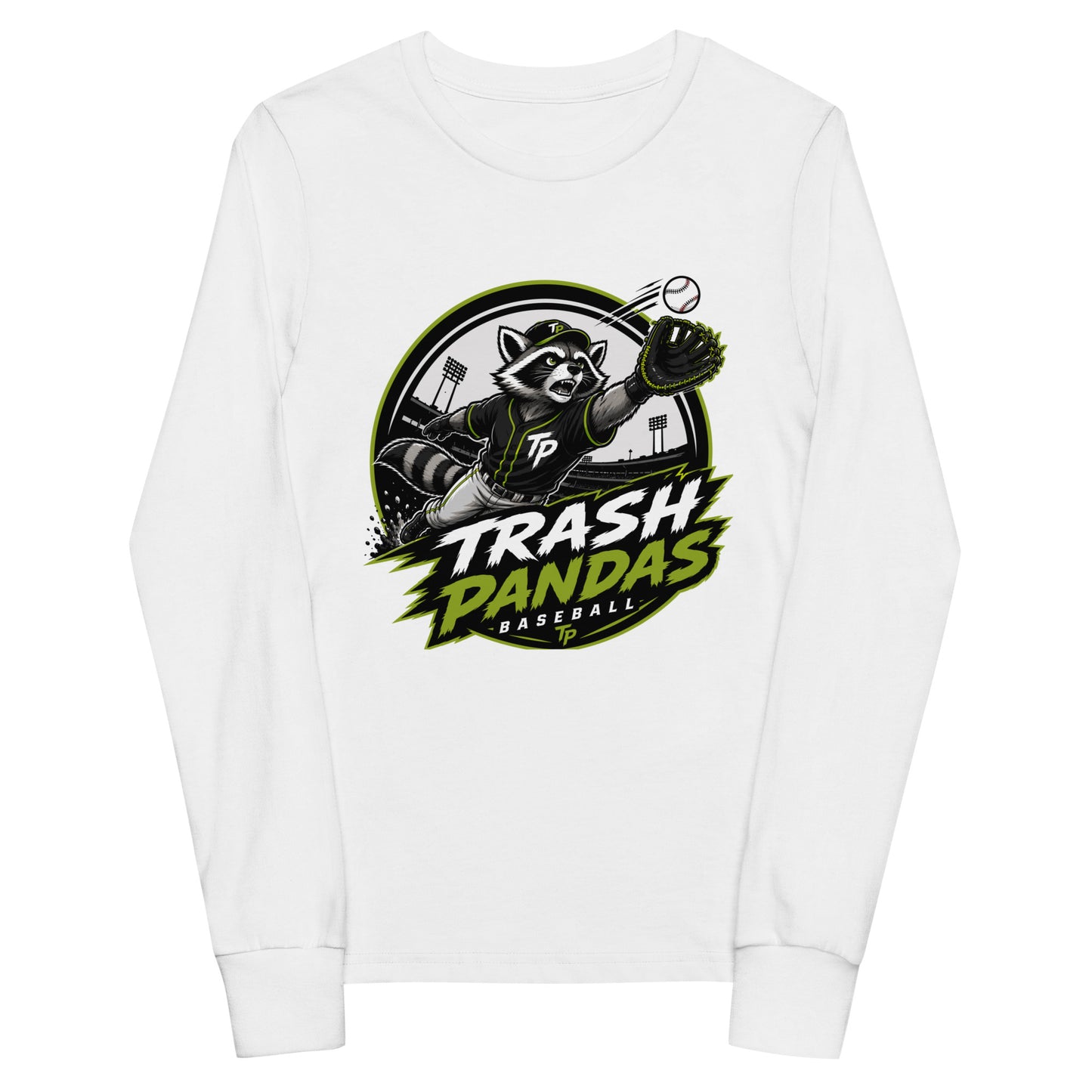 Performance | Youth Long Sleeve T-Shirt | Trash Pandas Baseball Organization | Emblem Logo