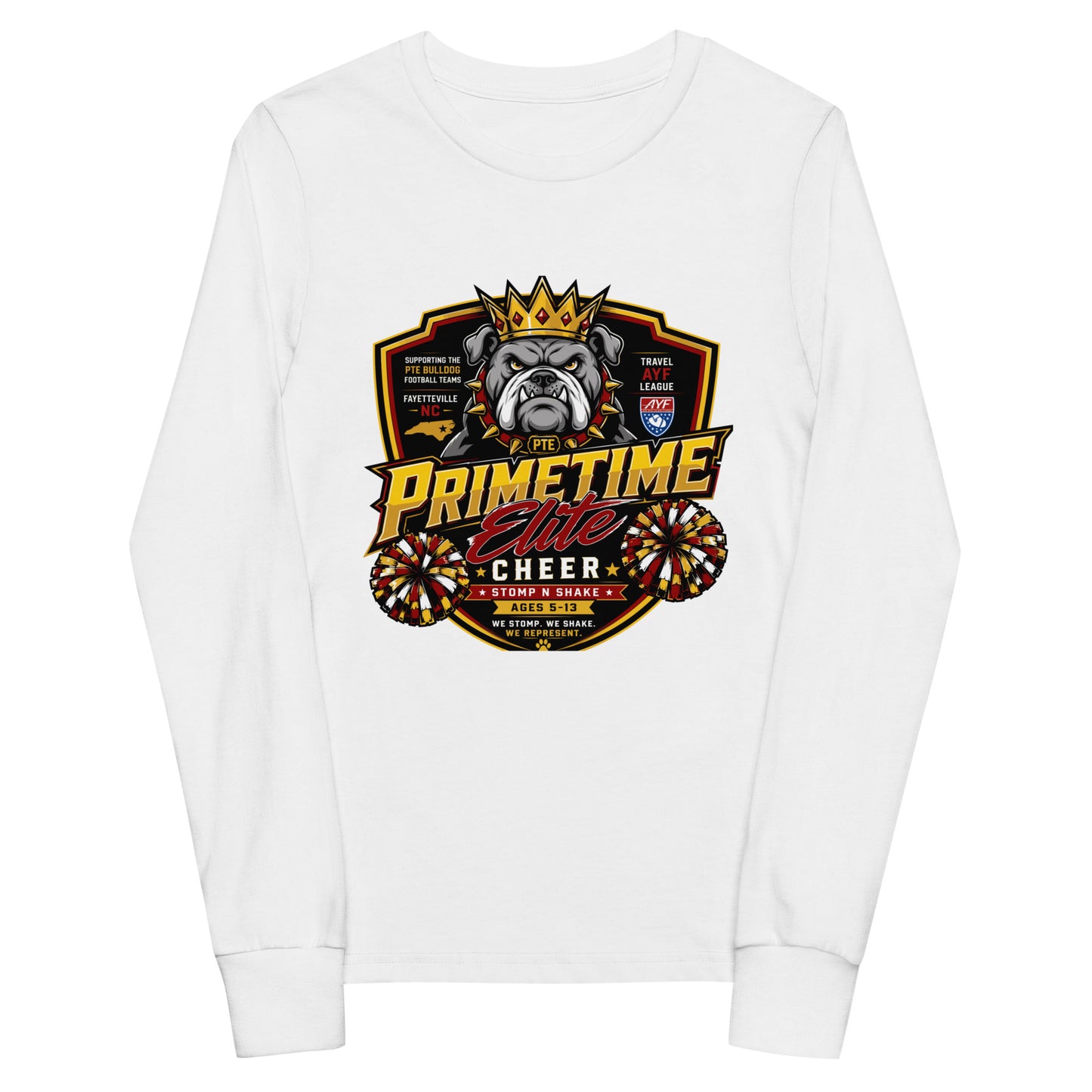 Performance | Youth Long Sleeve T-Shirt | PTE Bulldog Cheer | Shield Logo